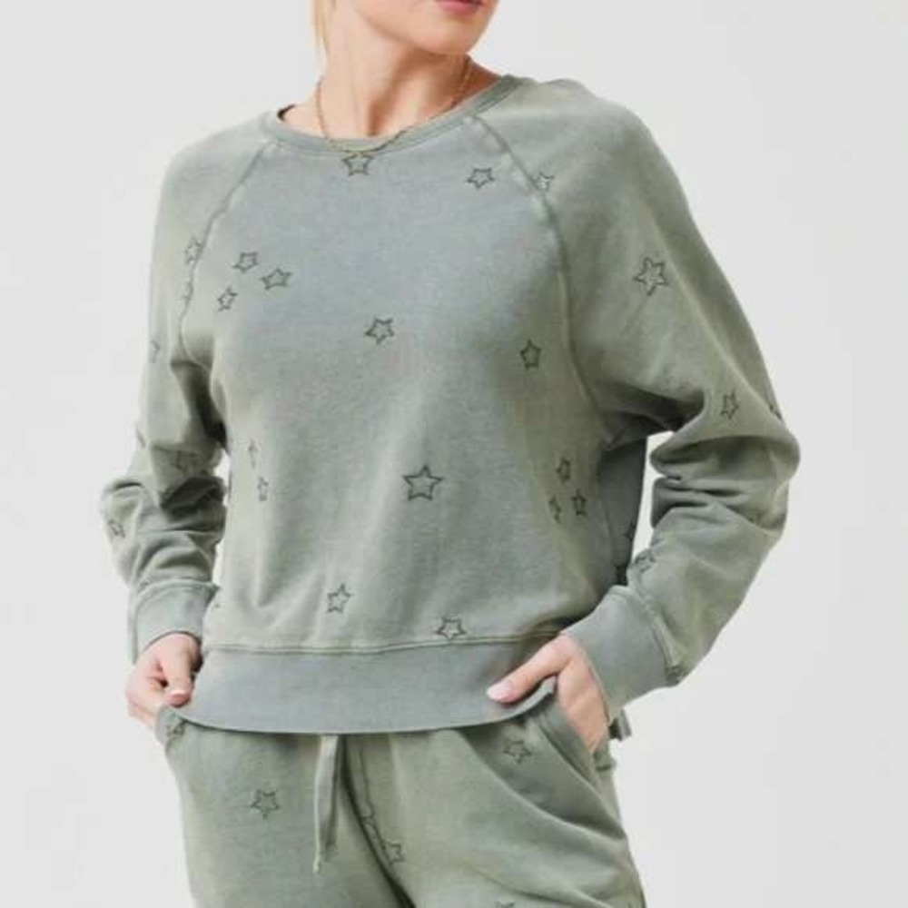 Z Supply Bo Gray Star Print Crewneck Sweatshirt Long Sleeve Casual Pullover M